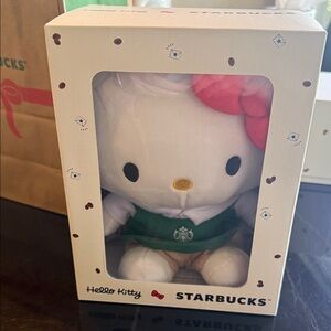 Starbucks Hello Kitty Plush with Pink Bow and Green Outfit